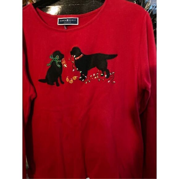 Karen Scott women’s long sleeve, red black lab dog T-shirt, size large  - Picture 3 of 4